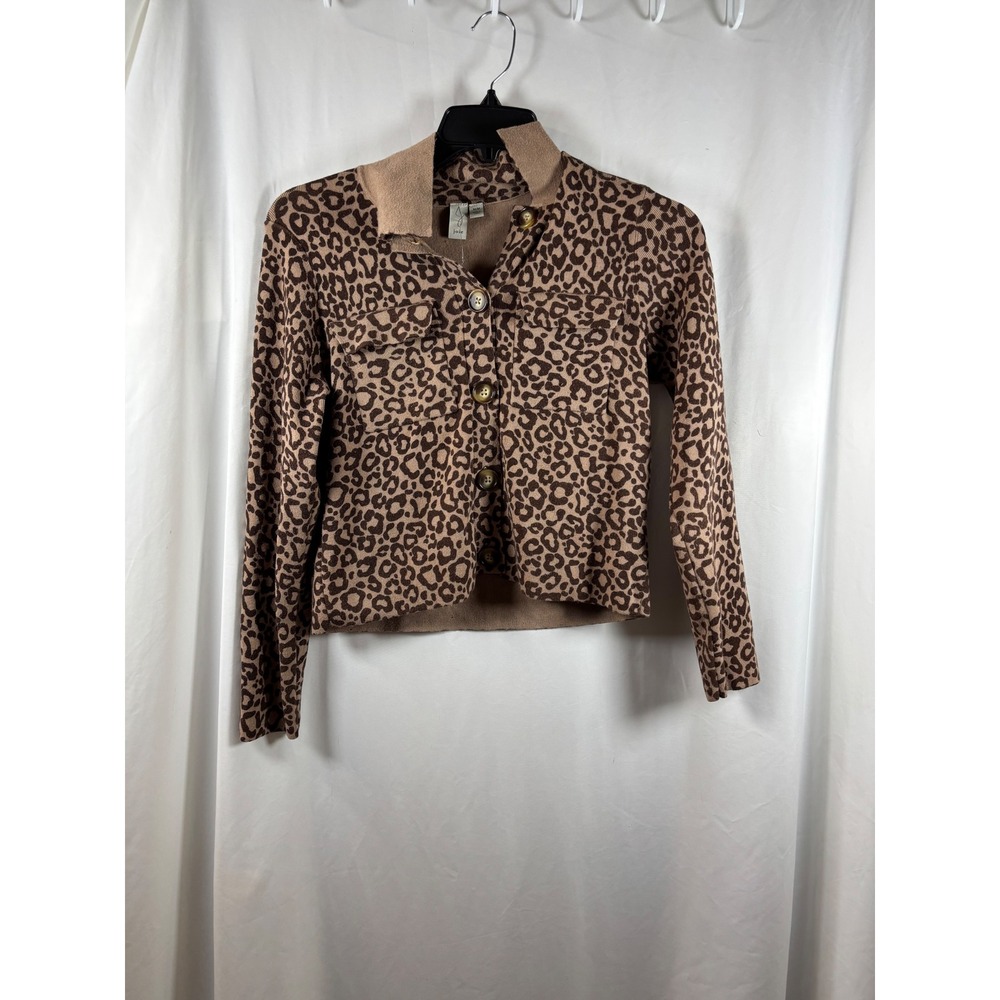 Joie Womens Leopard Print Knit Cardigan Sweater Brown Button Front Size M NWOT